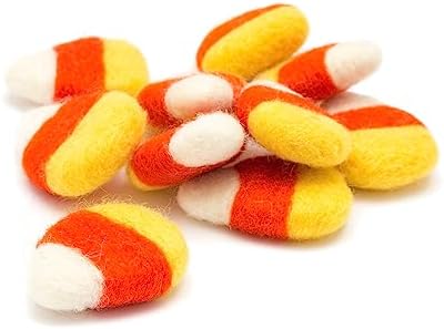 Glaciart One Felt Candy Corn - Create Garland, Autumn Decor, Halloween Thanksgiving Felt Props - Fall Home Decorating Set- 100% New Zealand Wool, Hand-Felted in Nepal, Essential Oil Ready | Pack of 10