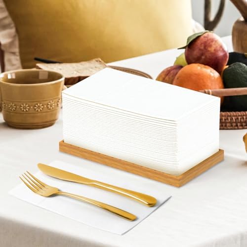 KAMMAK White Dinner Napkins Disposable Cloth Like Paper Napkins Folded with Pocket 100 Pack Guest Hand Towels for Party Decoration, Wedding Reception, Bathroom, Kitchen (16.5 x 16.5 inch)