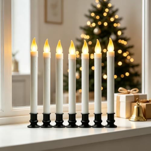 Christmas Window Candles, 10in Flameless Taper, Black, 6pcs