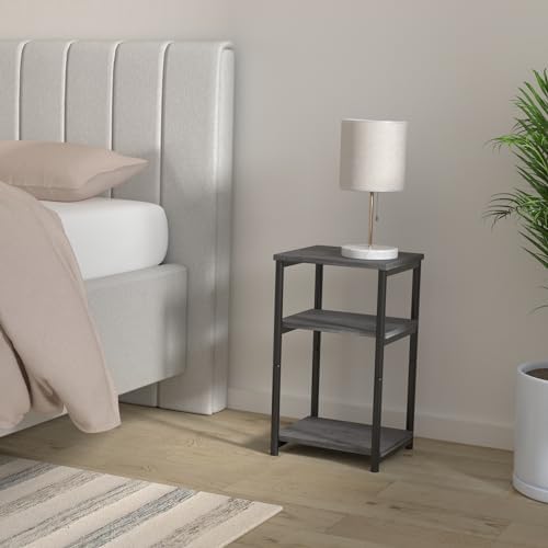 VASAGLE Side Table, Small End Table, Tall Nightstand, Steel Frame