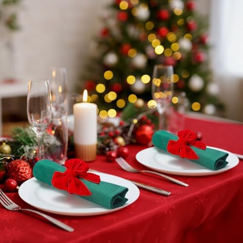 KPOSIYA Christmas Napkin Rings Set of 8, Red Bow Napkin Holder 4x4.4 in