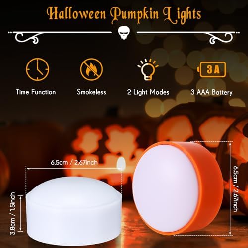 Riakrum 6 Pack Halloween Pumpkin LED Lights, White, Orange, Purple