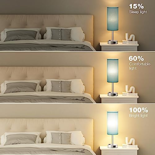 Fenmzee Light Beige Bedside Table Lamp, Dimmable Touch, USB A+C, AC Outlet