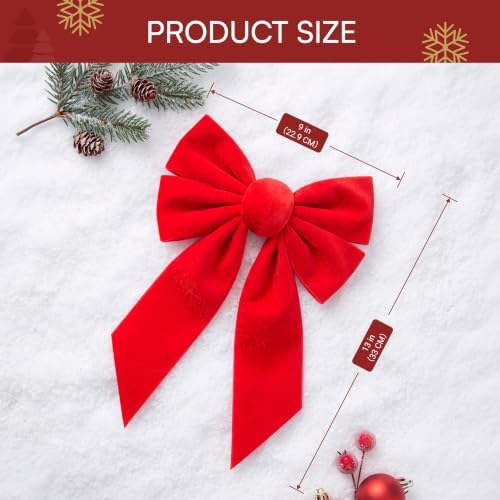 JOYIN 12 Pack Christmas Red Velvet Bows, 13" Long by 9" Wide Decorative Christmas Bows for Wreath Garland Tree Decor, Indoor Outdoor Holiday Decoration
