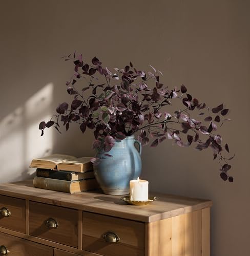 HyeFlora 5PCS Artificial Fall Eucalyptus Leaves Stem Plants, 32.7 inch Fake Leaves Autumn Greenery Branches Burgundy