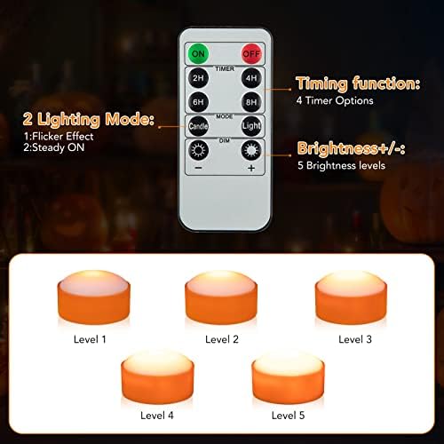 Litake LED Flameless Pumpkin Lights with Remote,Flickering Jack-O-Lantern Lights with Timer,Battery Operated Dimmable Halloween Candle Light for Halloween Indoor/Oudoor Decorations,6 Packs