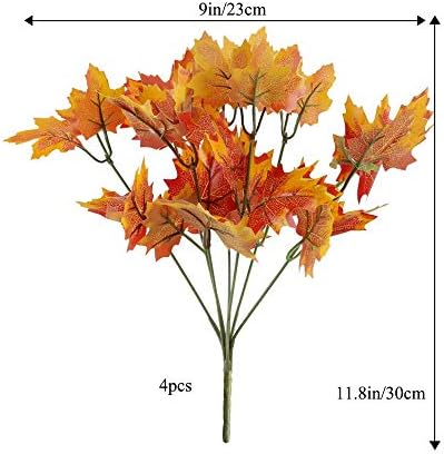 HUAESIN 4 Pcs Fake Fall Leaves Stems Silk Maple Leaves Branches