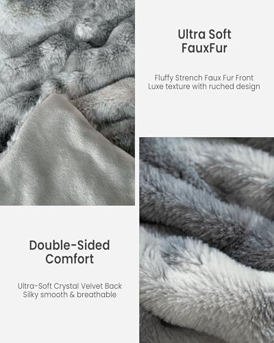 Ultra Soft Cozy Faux Fur Throw Blanket, Fuzzy Plush Thick Bubble Blanket, Luxury Fluffy Blanket for Couch, Sofa