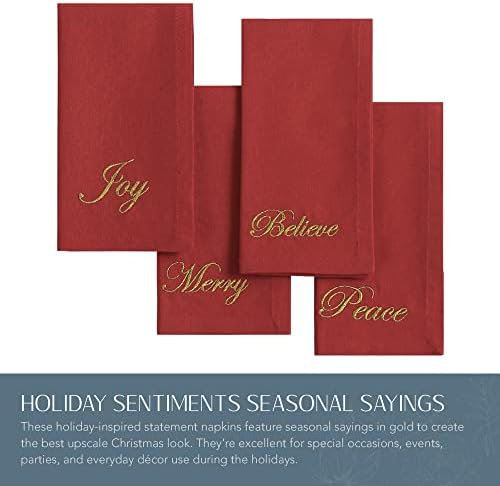 Threadmade Holiday Sentiments Napkins, Set of 4, Red - 20" W x 20" L