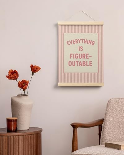 FGFK Preppy Pink Everything Is Figureoutable Inspirational Wall Art Poster Hanger Frame, Girly Pink Striped Positive