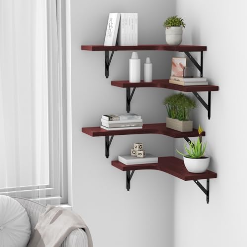 ROMGUAR CRAFT Corner Floating Shelves Wall Mounted Set of 4, Red