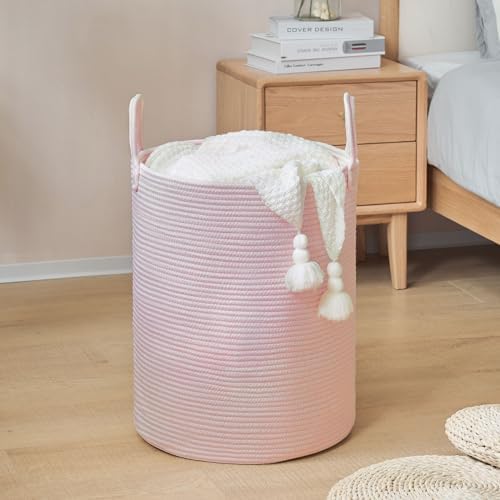 YOUDENOVA Cotton Rope Laundry Hamper Basket, 58L Blanket Basket for Nursery