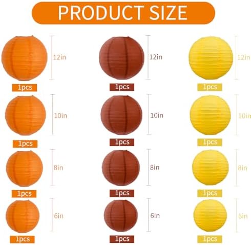 BEISHIDA Orange Paper Lanterns 12Pcs 6/8/10/12 Inch Round Chinese Lamp