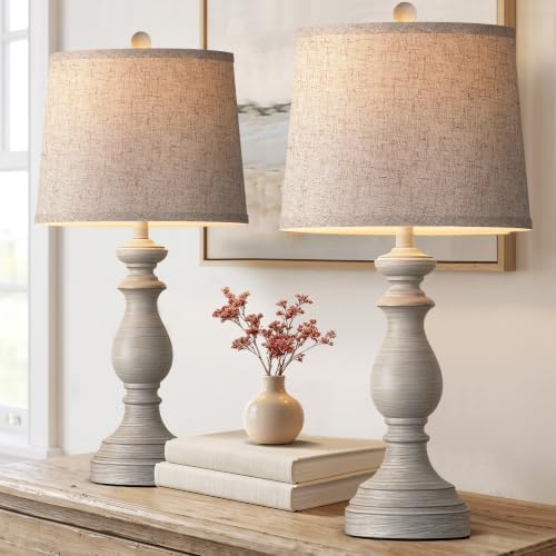 PARTPHONER Traditional Table Lamp Set of 2, Rustic Farmhouse Table Lamps for Living Room Bedroom, 27" Bedside Desk
