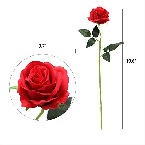 10pcs Red Roses Artificial Flowers, Realistic Faux Rose with Long Stem
