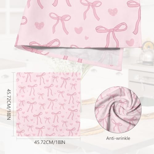 Pink Bow Dinner Cloth Napkins Set of 4, 18 x 18 Inch Washable Reusable Fabric Napkins, Gifts for Bow Lovers Girls, Bridal Shower Tea Party Kitchen Table Decor