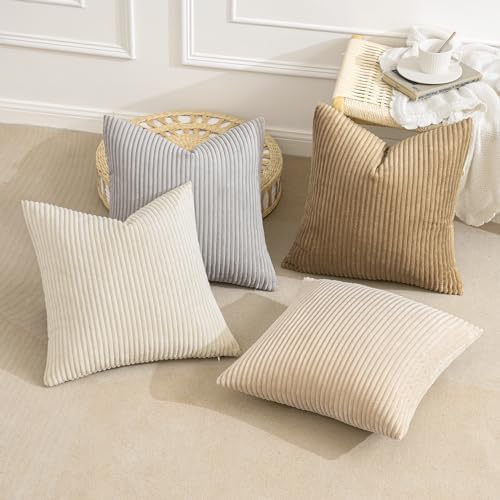 MIULEE Soft Corduroy Decorative Throw Pillow Covers Neutral 18x18
