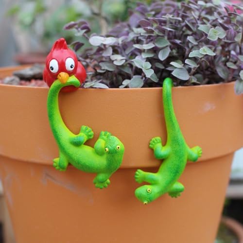 Tortoise Figure Plant Pot Hanger, Turtle Flower Pot Hugger, Resin Tortoise Statue, Funny Pot Huggers for Planters, Cute Climbing Tortoise Flower Pot Hugger, Garden Fence Balcony Patio Yard (BIRD)