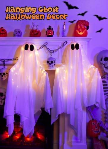 Brightown Halloween Hanging Light up Ghost Decoration, Warm White