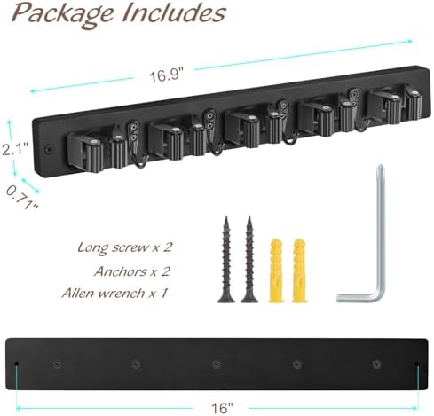 OUTNILI Mop and Broom Holder Wall Mount - Black Broom Mop Hanger - Wall Mounted Garden Tool Rack Organizer for Closet