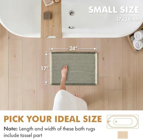 MIULEE Set of 2 Waffle Bathroom Rugs Boho Bath Mat Green&Cream 17x24 Inch