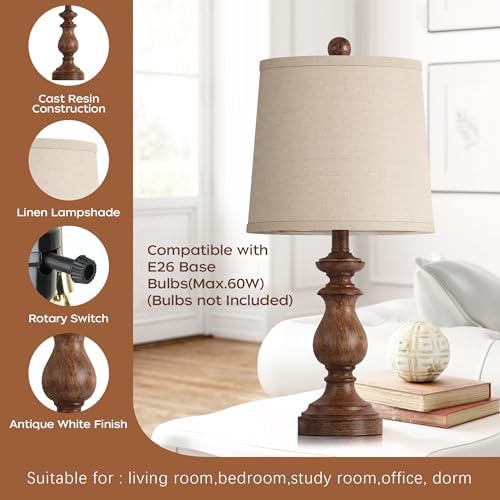 PARTPHONER Traditional Table Lamp Set of 2, Rustic Farmhouse Table Lamps for Living Room Bedroom, 22" Bedside Desk
