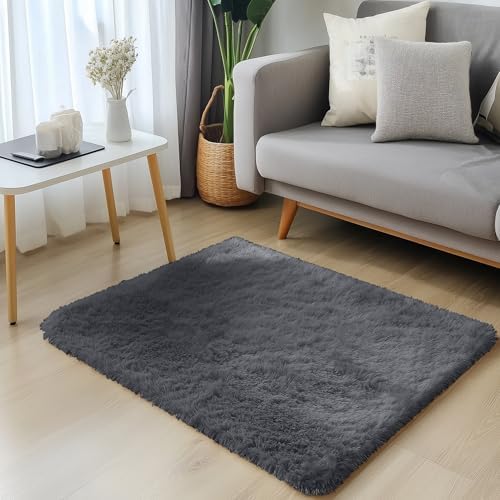 OLANLY 3x3 Machine Washable Small Bedside Rug, Soft Fluffy Shaggy Entryway Throw Rugs for Bedroom, Living Room, Indoor