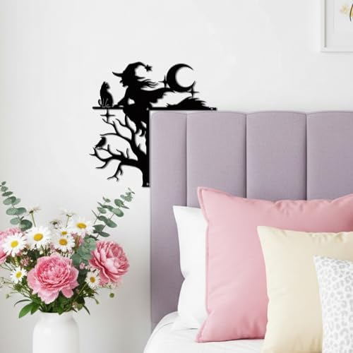 CUTHOLLOW Moon Witch and Raven Door Topper Sign Metal Wall Art Decor