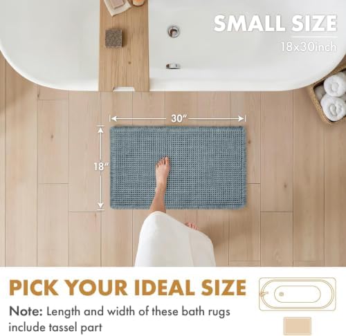 MIULEE Set of 2 Waffle Bathroom Rugs Boho Bath Mat Dusty Blue 18x30 Inch