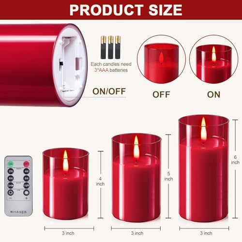 Tyawon Glass Battery Operated LED Flameless Candles with Remote and Timer, Real Wax Candles Warm Color Flickering Light