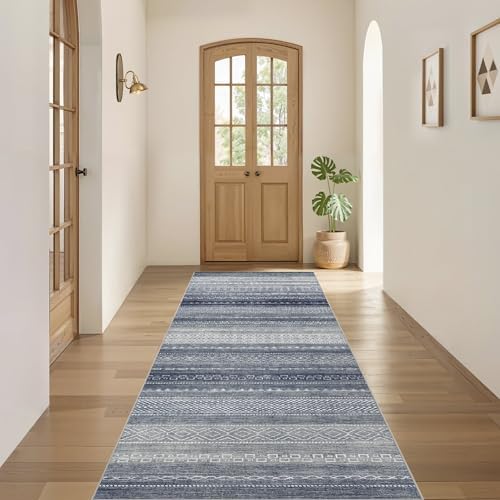 Nakagishi Boho 2x6 Runner Rug Machine Washable Rugs Non Slip Denim Blue