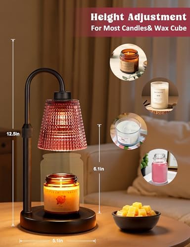 Pomegranate Red Candle Warmer Lamp with Timer, Dimmable Candle Warmer for Home Decor, Height Adjustable Candle Lamp for