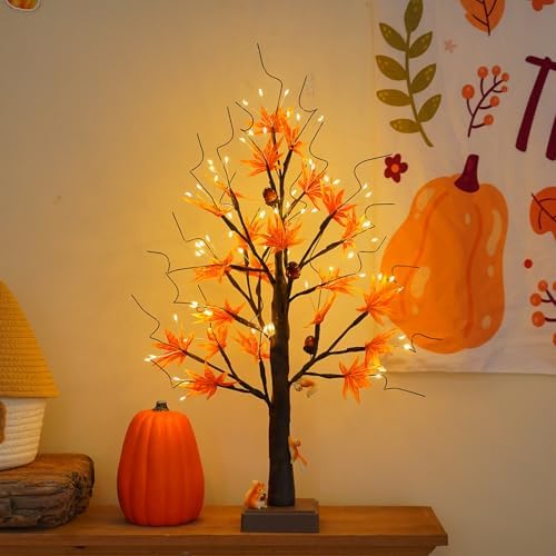 PXBJIUYA Artificial Fall Lighted Maple Tree 72 LED Thanksgiving Decorations