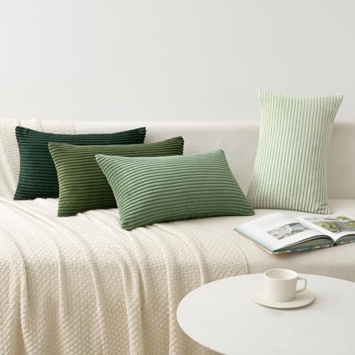 MIULEE Soft Corduroy Decorative Lumbar Pillow Covers Forest Green 12x20