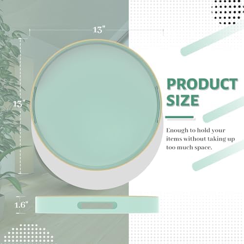 MAONAME 13" Mint Green Decorative Tray, Round Serving Tray with Handles