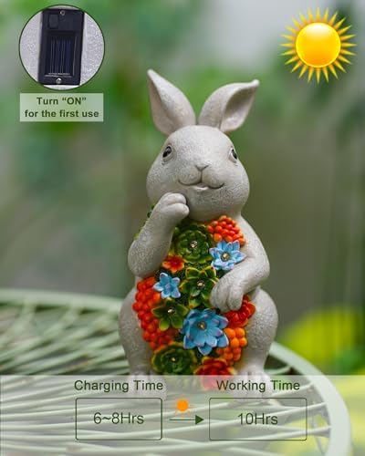Nacome Solar Garden Outdoor Statues Bunny with Succulent