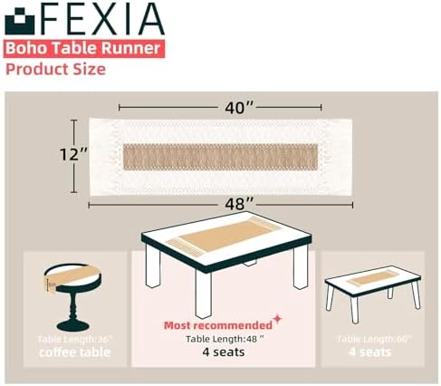 FEXIA Boho Table Runner for Fall Home Decor 12x48 Rustic with Tassels