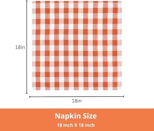 PurpleEssences Plaid Napkins 18x18 Buffalo Plaid - Orange & White