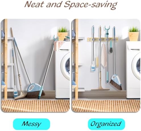 OUTNILI Mop and Broom Holder Wall Mount - Light Wood Broom Mop Hanger - Wall Mounted Garden Tool Rack Organizer for