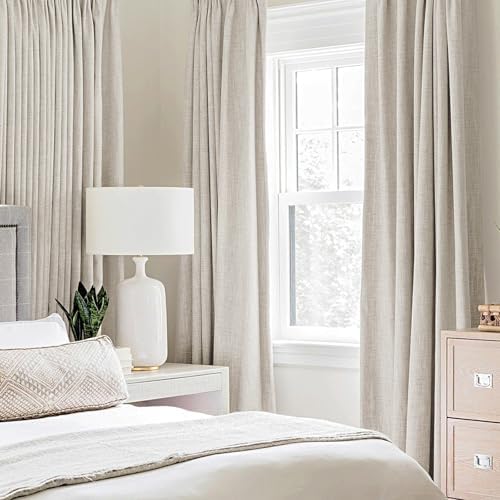 MIULEE 100% Blackout Linen Curtains for Bedroom 52x108 Inches Birch