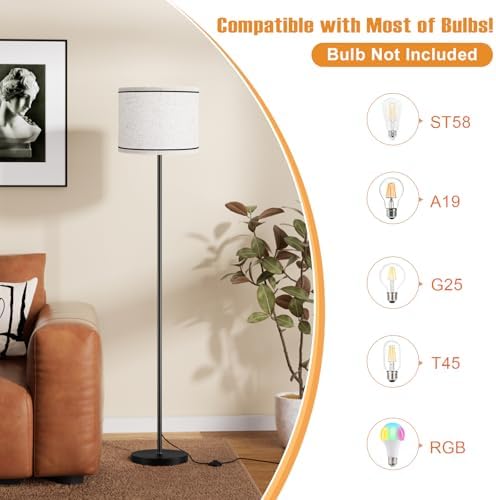 Ambimall 60'' Modern Floor Lamp with Shade, Tall Lamps for Living Room, Bedroom, Office, Dining Room, Beige Lampshade
