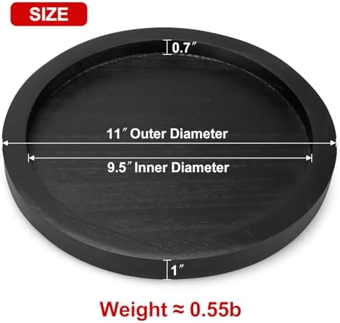 Round Decorative Tray for Coffee Dining Table Countertop Small Wooden Serving / Black / Set of 11
