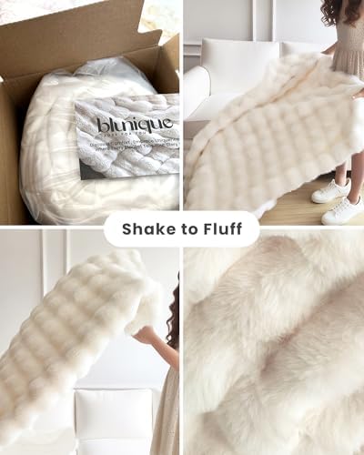Ultra Soft Cozy Faux Fur Throw Blanket, Fuzzy Plush Thick Bubble Blanket, Oversize Luxury Fluffy Blanket for Couch