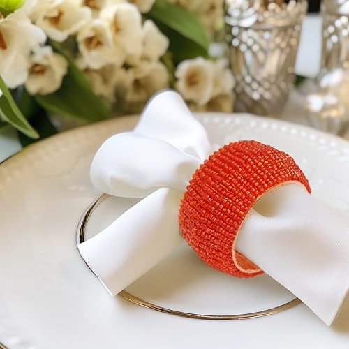 COTTON CRAFT Glitz Handmade Beaded Napkin Rings - Set of 12 - Rust