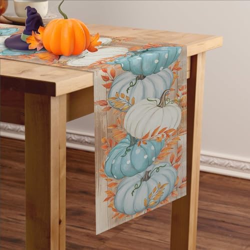 Niviy Pumpkin Leaves Thanksgiving Fall Table Runner, Autumn Table Decoration for Home Kitchen Dining Outdoor Indoor Holiday Farmhouse Decor 13 x 72 Inch