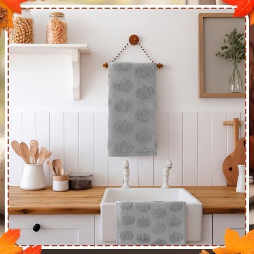 Mindsoft 2 Pcs Fall Hand Towels 3D Pumpkin Jacquard,Light Gray