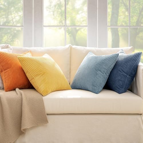 MIULEE Soft Corduroy Decorative Throw Pillow Covers Blue-Orange 20x20