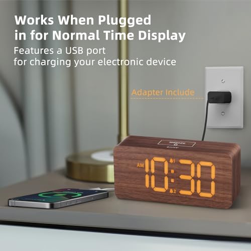uscce Wooden Digital Alarm Clocks for Bedrooms with 0-100% Dimmable Display