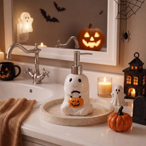 Potchen Ghost and Pumpkin Soap Dispenser Ceramic Pump Bathroom Decor