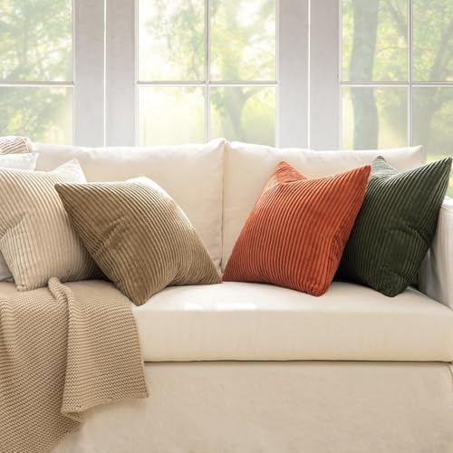 MIULEE Fall Corduroy Decorative Throw Pillow Covers Rust-Olive Green 24x24